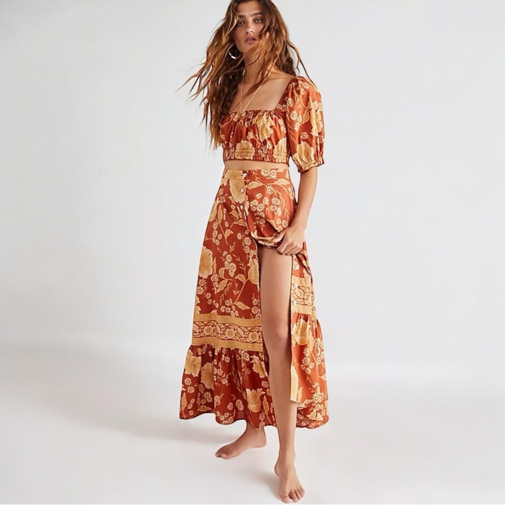 SET Spell Sloan Skirt & Crop Top Set In Ochre - Picture 2 of 16